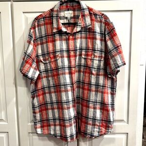 Lucky Brand Men’s Linen Blend -Red, White and Blue Casual Button Down Shirt. XXL